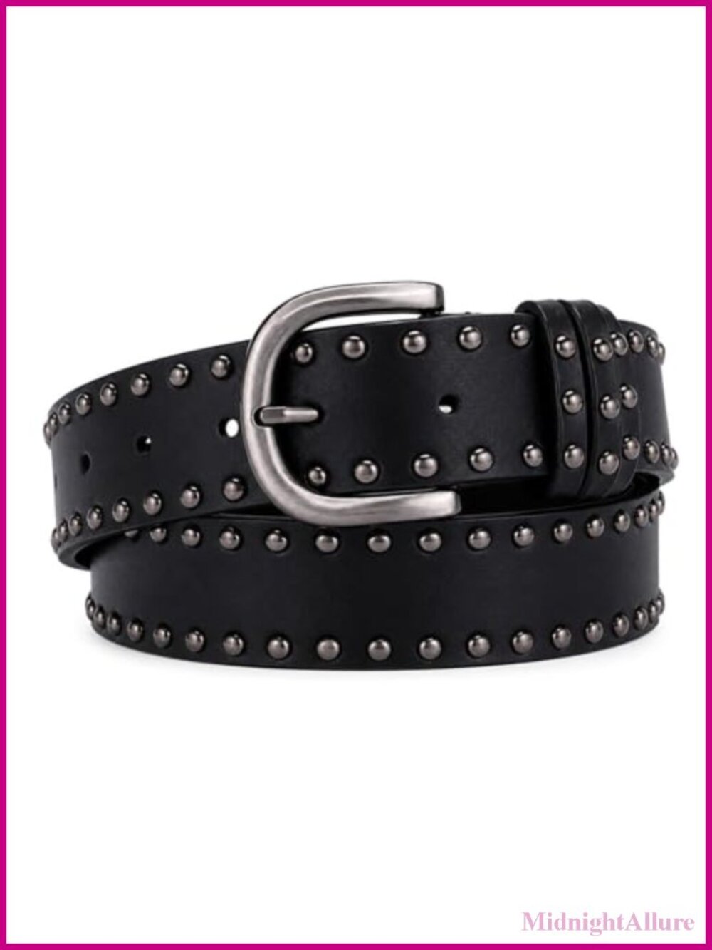 Metal-Accented Leather Belt, Wide Studded Western Waist Belt for Women